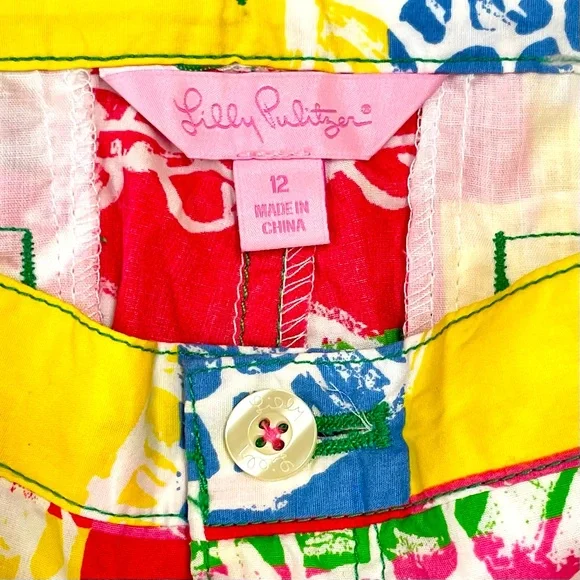 Lilly Pulitzer Shorts Girls 12 Rollin Turtles Mini Callahan Patchwork Cotton - Picture 3 of 4